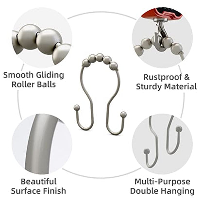 Bathway Shower Curtain Hooks Rust Proof Shower Curtain Rings, Smooth Glide Double Hook Shower Curtain Hooks,Shower Hooks for Shower Curtain Matte Nickel Shower Rod Hooks Shower Curtain Hangers 12Pcs - color: Matte Nickel
