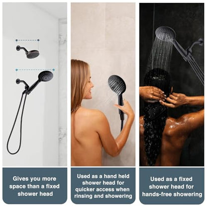 BRIGHT SHOWERS 9 Spray Settings Shower Head with Handheld High Pressure Oil-Rubbed Bronze Hand Held Showerhead with 60 Inch Stainless Steel Hose and Adjustable Overhead Bracket - color: Oil Rubbed Bronze, size: 2.5 Gallon Per Minute
