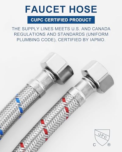 24'' Long Faucet Connector, Stainless Steel Braided cUPC Faucet Supply Lines G1/2" FIP x 3/8" Compression Sink Hose Attachment Toilet Water Hose Replacement Parts 2 PCS - size: 24 Inch