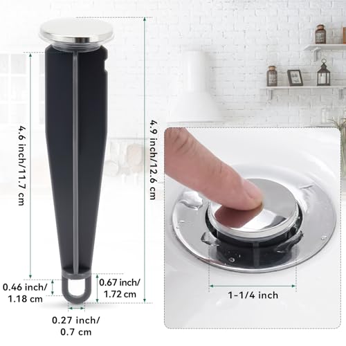 2Pcs Sink Drain Parts, Lavatory Pop Up Center Assembly with Plug, Bathroom Sink Pivot Ball Rod Replacement with 18MM Ball, Pop up Stopper 4‑7/8" Tall, 1‑1/4" Cap Dia - size: 18mm ball+ plug