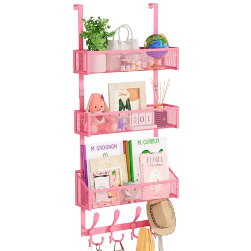 Kaiferty Over The Door Hooks Organizer, Coat Rack Over The Door Storage Hanger Towel Rack, Back of Door Storage Organizer for Bathroom,Bedroom,Kitchen,Office (Pink, 4-Tier) - color: Pink, size: 4-Tier