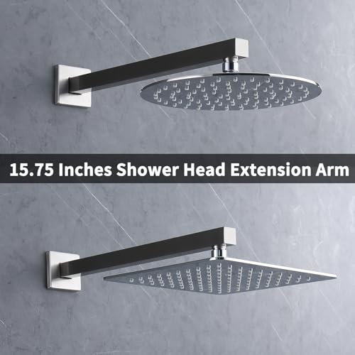 Shower Arm Extender Shower Head Extension Arm With Flange【SUS304 Stainless Steel】Rain Shower Head Extension Replacement 16 Inches Wall Mount Square Brushed Nickel, SA1-BN - color: Brushed Nickel