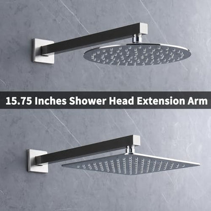 Shower Arm Extender Shower Head Extension Arm With Flange【SUS304 Stainless Steel】Rain Shower Head Extension Replacement 16 Inches Wall Mount Square Brushed Nickel, SA1-BN - color: Brushed Nickel