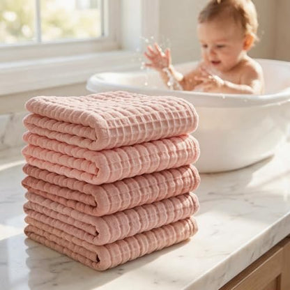 10 Pack Baby Washcloths - Soft Face Muslin Burp Cloths for Baby Towels, Absorbent Bath Wash Cloths, Wipes, Burp Rags - Toddlers Essentials Stuff, Baby Registry Search as Shower -11.8"x11.8" - color: Pink-10Pack-Binding