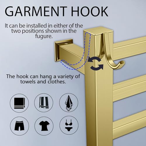 XBVV Towel Warmer Rack for Bathroom with Timer/Fahrenheit Temperature Control Wall Mounted Electric Heated 10 Bar Rail Plug-in or Hardwired Keep Bath Shower Towel Warming (Brushed Gold) - color: Brushed Gold
