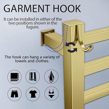 XBVV Towel Warmer Rack for Bathroom with Timer/Fahrenheit Temperature Control Wall Mounted Electric Heated 10 Bar Rail Plug-in or Hardwired Keep Bath Shower Towel Warming (Brushed Gold) - color: Brushed Gold