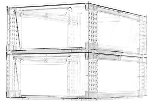 4 Pack Clear Stackable Storage Drawers, 3.95" H Easily Assemble Acrylic Organizer Bins - Multi-Use for Make up, Closet, Pantry, Bathroom, Medicine, Kitchen Cabinet & Undersink Organization - size: 4 Pack