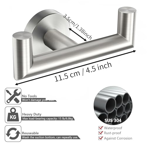 DGYB Towel Hooks for Bathroom 2 Packs Brushed Nickel Wall Mount Towel Holder Stainless Steel Heavy Duty Double Robe Coats Hook for Kitchen, Bedroom, Pool (Drilling) - color: Brushed Nickel