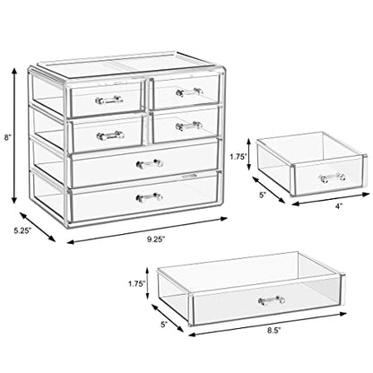 Sorbus Clear Makeup Organizer Display - Stylish Organization and Storage Case for Cosmetics, Jewelry & Hair Accessories - Space Saving Makeup Organizer for Vanity & Bathroom (2 Large, 4 Small Drawers) - style: Classic