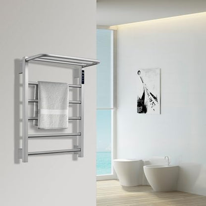 Heated Towel Racks, 5 Bars Towel Warmer with 24hr Timer Stainless Steel Wall Mounted Electric Towel Warmers for Bathroom - color: Nickel