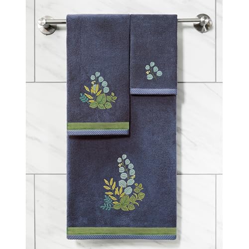 Verdant 4-Piece Luxury Towel Set, Applique Embroidered Bouquet, Plush Turkish Cotton, Durable & Quick Dry, Vibrant Bathroom Ensemble, 2 Bath 2 Hand Towels, Marine - color: Marine, size: 2 Pcs Bath 2 Pcs Hand Towel