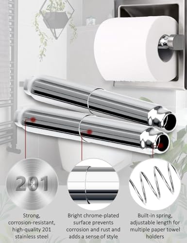 2 Pcs Toilet Paper Holder Roller Replacement Stainless Steel Adjustable Toilet Tissue Roll Spring Rod Replacement Spindle Fit for Bathroom Tissue Holder, Chrome - color: Chrome+2pcs