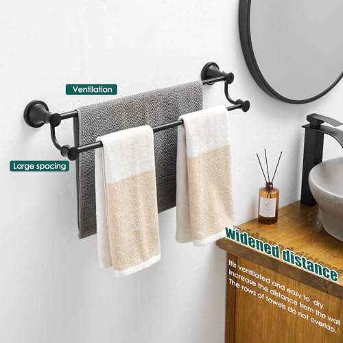 Hoimpro Double Towel Bar Towel Rack for Bathroom Holder Wall Mounted Black | Adjustable 16-26 In,Matte Black Wall Mounted, Stainless Steel, Rustproof, Towel Bar Rod Hanger Hardware Accessories Hotel - color: Black
