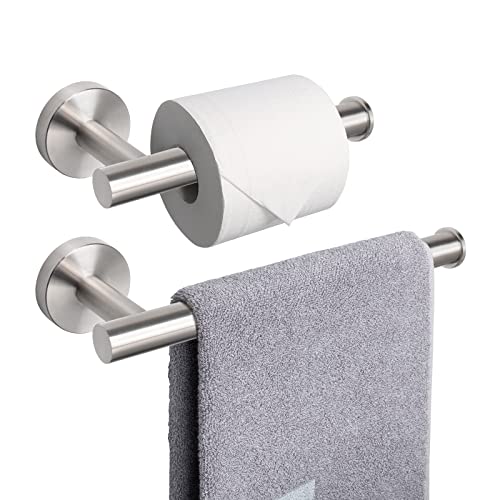 NearMoon Bath Toilet Paper Holder+ Hand Towel Holder, 2 Pieces Bathroom Hardware Set- Premium 304 Stainless Steel Toilet Roll Holder and Towel Rack Wall Mounted for Kitchen (Brushed Nickel) - color: Brushed Nickel