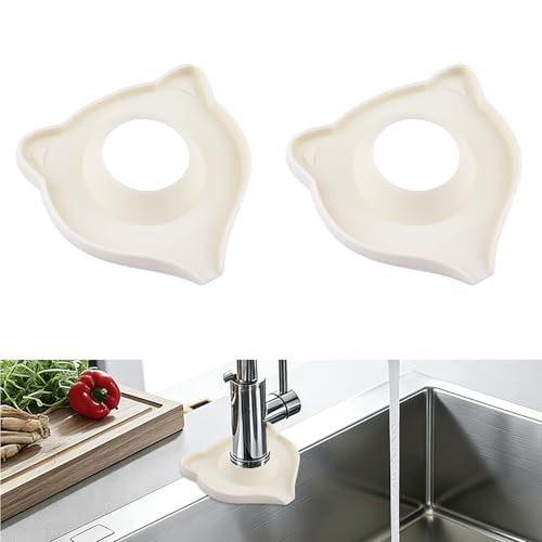 INCREWAY 2PCS Silicone Faucet Mats, Sink Splash Guard, Draining Countertop Protect, Kitchen Bathroom Sink Faucet Mat,Slope Split-flow Drainage, Drip Catcher Tray（Beige） - color: Beige, size: Cat 2pcs