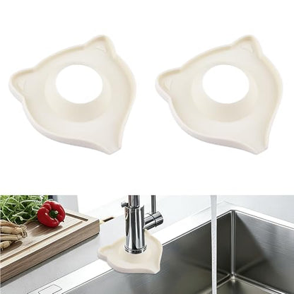 INCREWAY 2PCS Silicone Faucet Mats, Sink Splash Guard, Draining Countertop Protect, Kitchen Bathroom Sink Faucet Mat,Slope Split-flow Drainage, Drip Catcher Tray（Beige） - color: Beige, size: Cat 2pcs