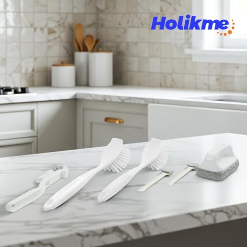 Holikme Dish Brush Cleaning Brush Set for Cleaning Groove Gap,White | Dish Brush Set Cleaning Brush Set, Scouring Pad for Cleaning, Groove Gap Brushes for Pot, Pan, Abrasive Wheel Brushes - color: White