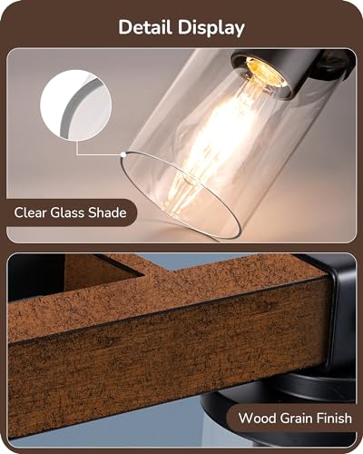 EDISHINE 2-Light Painted Wood Wall Sconces, Farmhouse Vanity Light Fixture | Clear Glass Shade, Up & Down Mounting Optional, E26 Base, Rustic Charm, Waterproof for Bedroom, Powder Room - size: 2-Light with Clear Glass Shade