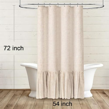 Farmhouse Shower Curtain Ruffle Linen Beige 54" W x 72" L | Linen Fabric, Farmhouse Boho, Bottom Ruffle, Rustic, Country, Natural Look, Washable, Shower Curtain for Bathroom Bathtub - color: Beige, size: 54"W x 72"L