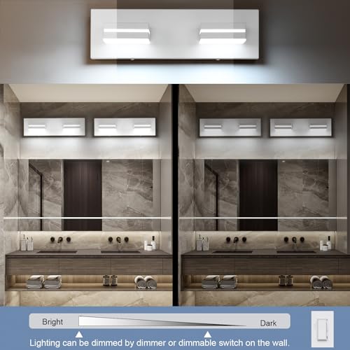 SineRise LED Modern Bathroom Vanity Light Fixtures, Modern Acrylic Bathroom Wall Lighting Fixtures Over Mirror, 2-Light, 15.5-Inch, White, 100%-0% White - color: White, 100%-0% White, size: 2-Light, 15.5-Inch