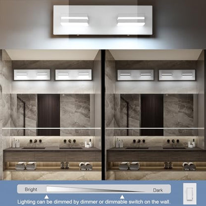 SineRise LED Modern Bathroom Vanity Light Fixtures, Modern Acrylic Bathroom Wall Lighting Fixtures Over Mirror, 2-Light, 15.5-Inch, White, 100%-0% White - color: White, 100%-0% White, size: 2-Light, 15.5-Inch