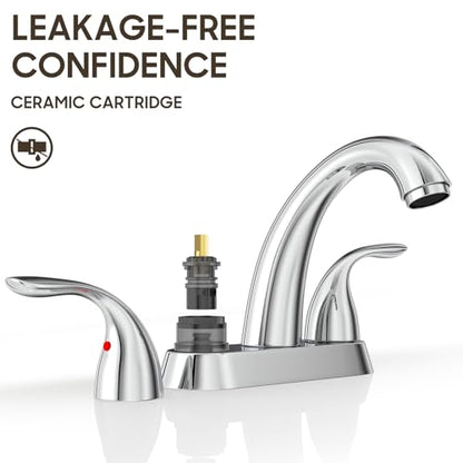 Chrome 4 Inch 2 Handle Centerset 2 or 3 Holes Bathroom Faucet, Vanity Sink Faucet with Copper Pop Up Drain and Water Supply Lines, BF008-5-C - color: Chrome, style: 1 Pack