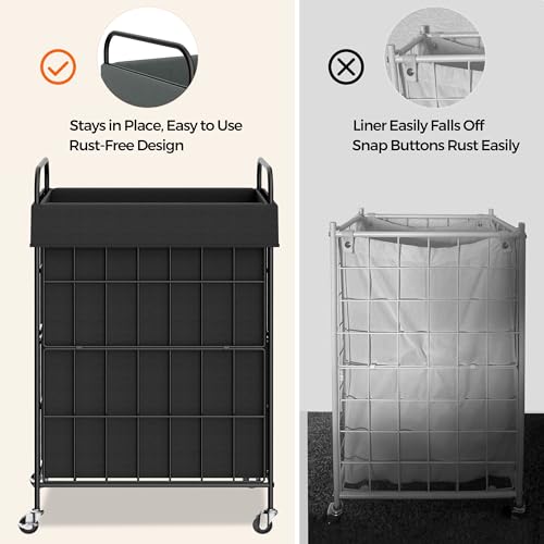 90L Laundry Hamper with Wheels, Laundry Basket with Handle and Liner Bag | Lockable Casters; Reinforced Frame; Breathable Fabric; Space-Efficient Design - color: Black, size: 90L-1 Section
