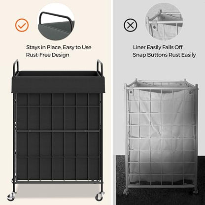 90L Laundry Hamper with Wheels, Laundry Basket with Handle and Liner Bag | Lockable Casters; Reinforced Frame; Breathable Fabric; Space-Efficient Design - color: Black, size: 90L-1 Section