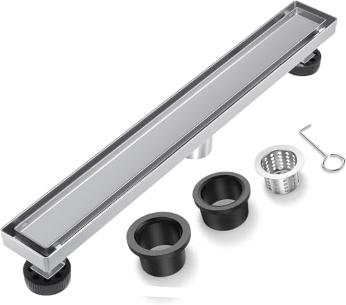 Brushed Nickel 36-Inch Linear Shower Drain with Tile Insert Grate, Rectangle Floor Drain 304 Stainless Steel Including Hair Strainer - color: Brushed, size: 36 IN