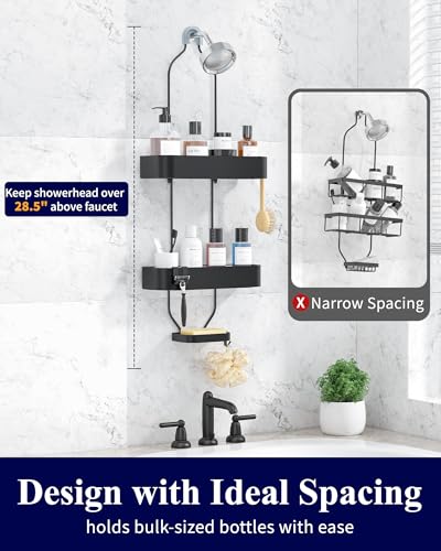 Kitsure Shower Caddy Hanging, No-Drill Bathroom Shelves, Black, 28.5" H | Bathroom Organizers and Storage, Wobble-Free Shower Organizer with Adhesive Tapes, Rust-Proof Shower Storage for Toiletries