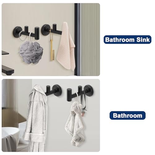 NearMoon Bathroom Double Towel Hook- SUS304 Stainless Steel Robe Towel Holder, Heavy Duty Double Coat Hook for Bathroom Livingroom Kitchen Wall Mounted (Matte Black-F, 2 Pack) - style: Matte Black-F
