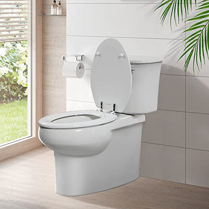 Angol Shiold Wood Toilet Seat, Zinc Alloy Hinges (Elongated, White) | Elongated Toilet Seat, Scratch Resistant Wood Surface, Easy to Install and Clean - color: White, size: Elongated