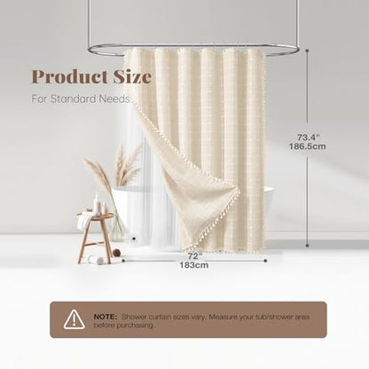 Beige 3-in-1 Linen Heavy Duty Shower Curtain with Liner, 72x72, Cream | 330GSM Linen Blend, Waterproof Clear PEVA Liner, Heavy Duty Fabric, 12 Plastic Hooks, Rustic Bohemian Style, Machine Washable - color: Cream With Liner, size: 72"W x 72"L (Pack of 1)
