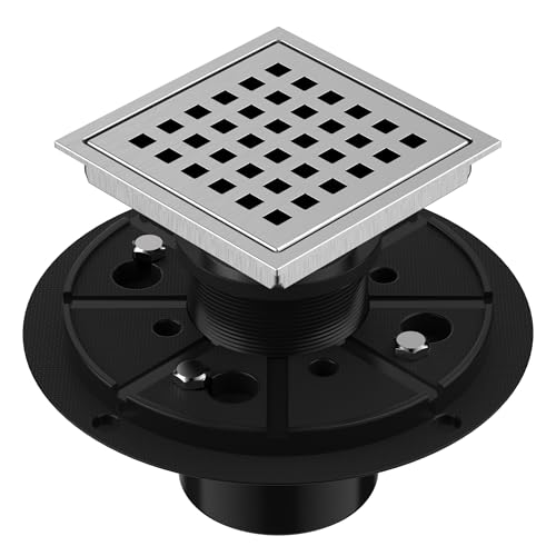 EXF Square Shower Drain 4-3/8 Inch Brushed Nickel with ABS Flange | Stainless Steel, Anti-Clog, Removable Grid Grate and Hair Catcher, for Modern Bathroom Remodel Curbless Shower - color: Brushed Nickel, size: 4IN