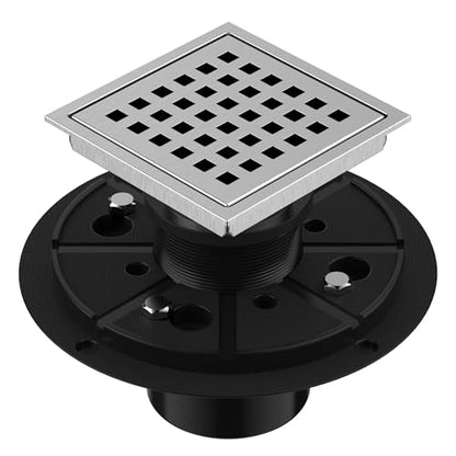 EXF Square Shower Drain 4-3/8 Inch Brushed Nickel with ABS Flange | Stainless Steel, Anti-Clog, Removable Grid Grate and Hair Catcher, for Modern Bathroom Remodel Curbless Shower - color: Brushed Nickel, size: 4IN