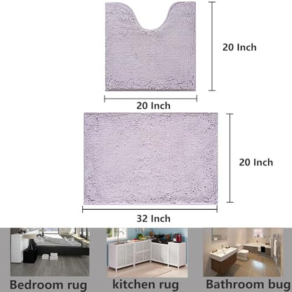 Bathroom Rugs Chenille, Extra Thick and Absorbent, Non-Slip, Machine Washable, Dry Quckily, Soft Cozy Plush, Used Under Shower Bathtub and Sink, Bath Mat Sets Lavender - color: Lavender Purple, size: 20 x 32 inch + 20 x 20 inch (U-Shape)