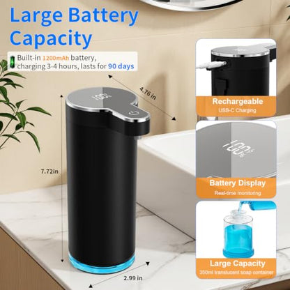 Automatic Liquid Soap Dispenser (Black Liquid Soap) | 12 oz/350ml Rechargeable, 4 Adjustable Liquid Levels, IPX5 Waterproof for Bathroom,Kitchen,Hotel - color: St-01 Liquid Black