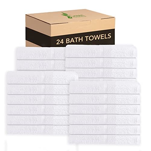 GREEN LIFESTYLE Dobby Border Towel 27x54 Cotton Blend Soft and Plush Crisp Highly Absorbent White Bath Towel Ideal for Home, Hotels, Pools, Spa (Pack of 24) - color: White, size: 24 Pack