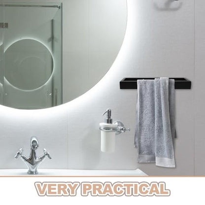 YARNOW Towel Holder Towel Ring Bathroom Square Stainless Steel for Wall Mounted Organizer Rust Resistant Black Rectangle with Sleek Modern Design for Small Bathroom Layouts