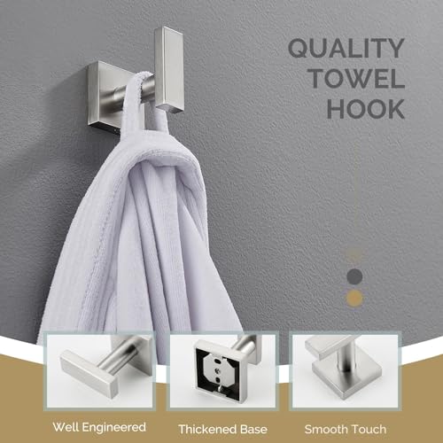 Angle Simple Towel Hook Brushed Nickel, Robe Coat Hand Towel Holder | Rustproof SUS304 Stainless Steel, Square Hook for Bathroom Shower Closet, Solid and Heavy Duty, Screws Mounted - color: Brushed Nickel