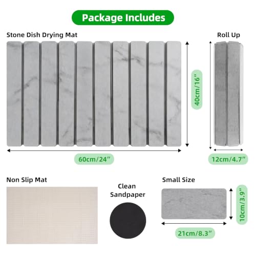 Large Stone Dish Drying Mat for Kitchen Counter, 24"×16" Foldable Quick Drying Mat, Absorbent Diatomaceous Earth Drying Mat for Bottles Cups Dishes, Match Any Countertop (Gray Marble, 24" x 16") - color: Gray Marble