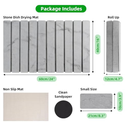 Large Stone Dish Drying Mat for Kitchen Counter, 24"×16" Foldable Quick Drying Mat, Absorbent Diatomaceous Earth Drying Mat for Bottles Cups Dishes, Match Any Countertop (Gray Marble, 24" x 16") - color: Gray Marble