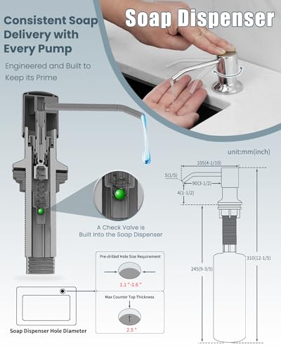 Kitchen Faucet with LED Light, Chrome Faucet with Soap Dispenser, Faucet for Kitchen Sink, Single Handle Stainless Steel Kitchen Sink Faucets with Pull Down Sprayer, Camper Farmhouse RV - color: E-Chrome Polished, style: Rustic
