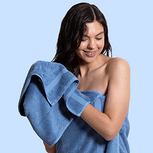 Chakir Turkish Linens Personalized 3 Piece Towel Set, 100% Cotton Luxury Turkish Towels for Bathroom, Soft Absorbent Towel Set with Bath Towel Hand Towel and Washcloth, Wedgewood - color: Wedgewood