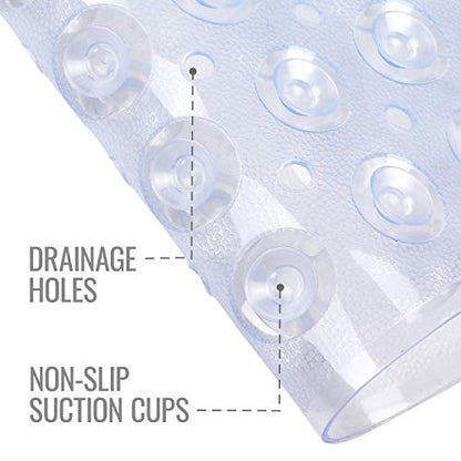 HealthSmart Bath Mat Extra Large No Slip Shower & Bathtub Mat with Suction Cups and Drain Holes for Anti-slip Grip, Machine Washable, Extra Large, 40 x 15.5, Clear (Pack of 1) - color: Clear, size: 40" x 15.5" (Rectangular)
