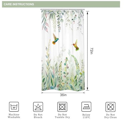 Small Stall Sage Green Eucalyptus Leaf Spring Bathroom Shower Curtain Set | 36"W x 72"H Plants Botanical; waterproof HD print, quick-dry fabric with 12 free hooks for easy hanging. - color: A-sage Green, size: 36"W x 72"L (Pack of 1)