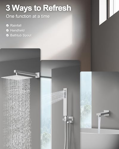 10" Shower Faucet Set with Tub Spount, High Pressure Rainfall Shower Head and Handheld Sprayer Combo, Bathroom Tub Shower Faucet Set, Brushed Nickel - color: Brushed Nickel