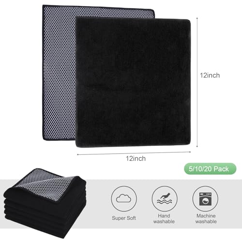 Dish Cloth for Washing Dishes Kitchen Washcloth Cleaning Cloth | 12x12inch 10pack Kitchen Towels Rags, Microfiber Cleaning Cloths, Wash Cloths with Poly Scour Side, Wholesale, Black - color: Black, size: 12inchx12inch 10pack