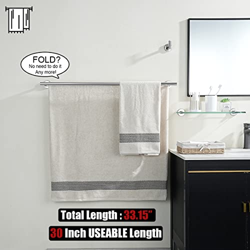 JQK Double Bath Towel Bar, 33 Inch 304 Stainless Steel Thicken 0.8mm Towel Rack for Bathroom, Towel Holder Polished Chrome Wall Mount, Useable Length 30 Inch, TB100L30-CH - color: Polished Chrome, size: 33 Inch
