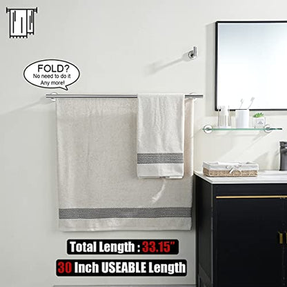 JQK Double Bath Towel Bar, 33 Inch 304 Stainless Steel Thicken 0.8mm Towel Rack for Bathroom, Towel Holder Polished Chrome Wall Mount, Useable Length 30 Inch, TB100L30-CH - color: Polished Chrome, size: 33 Inch
